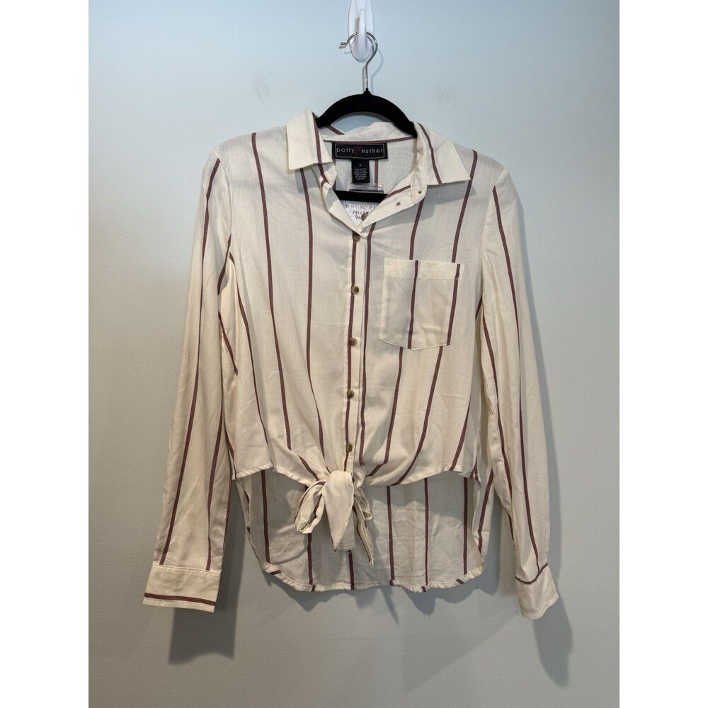 NEW Polly & Esther Tie Front Top Womens Small Cotton Lightweight Travel Coastal
